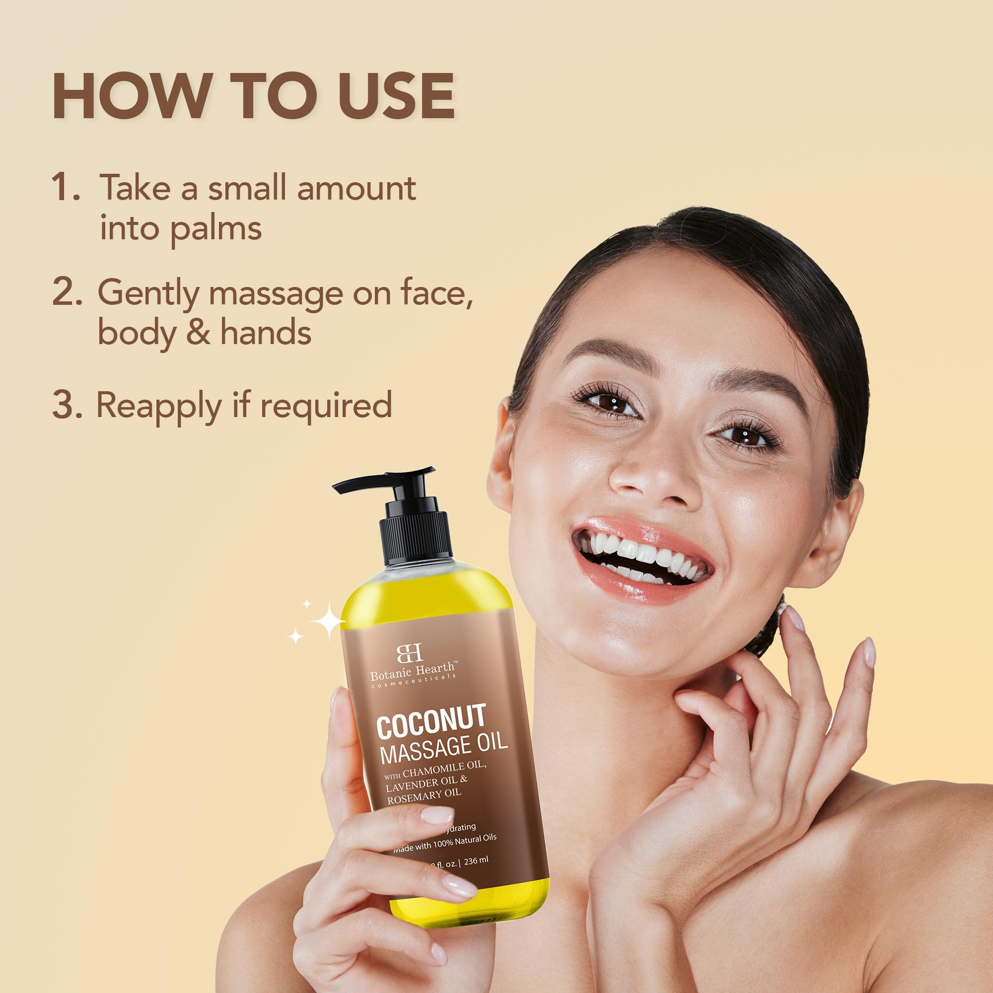 Botanic Hearth aceite en manos demostrando deslizamiento para masaje efectivo