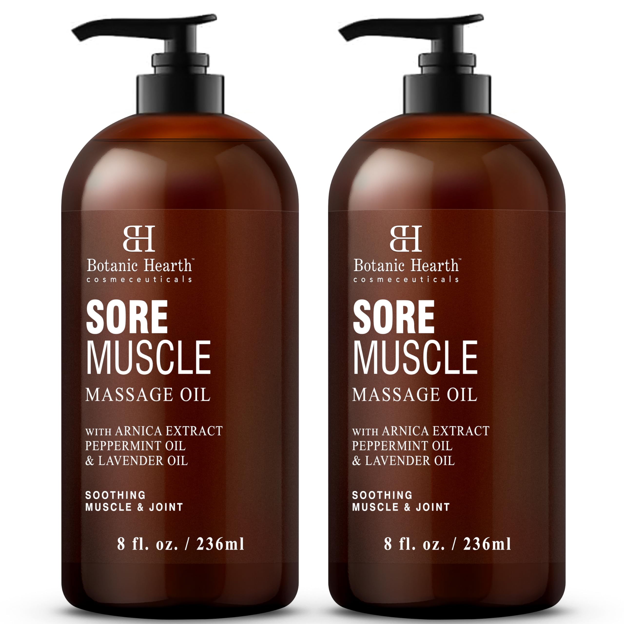 Botanic Hearth frasco frontal del pack Soremuscle mostrando diseño y tamaño