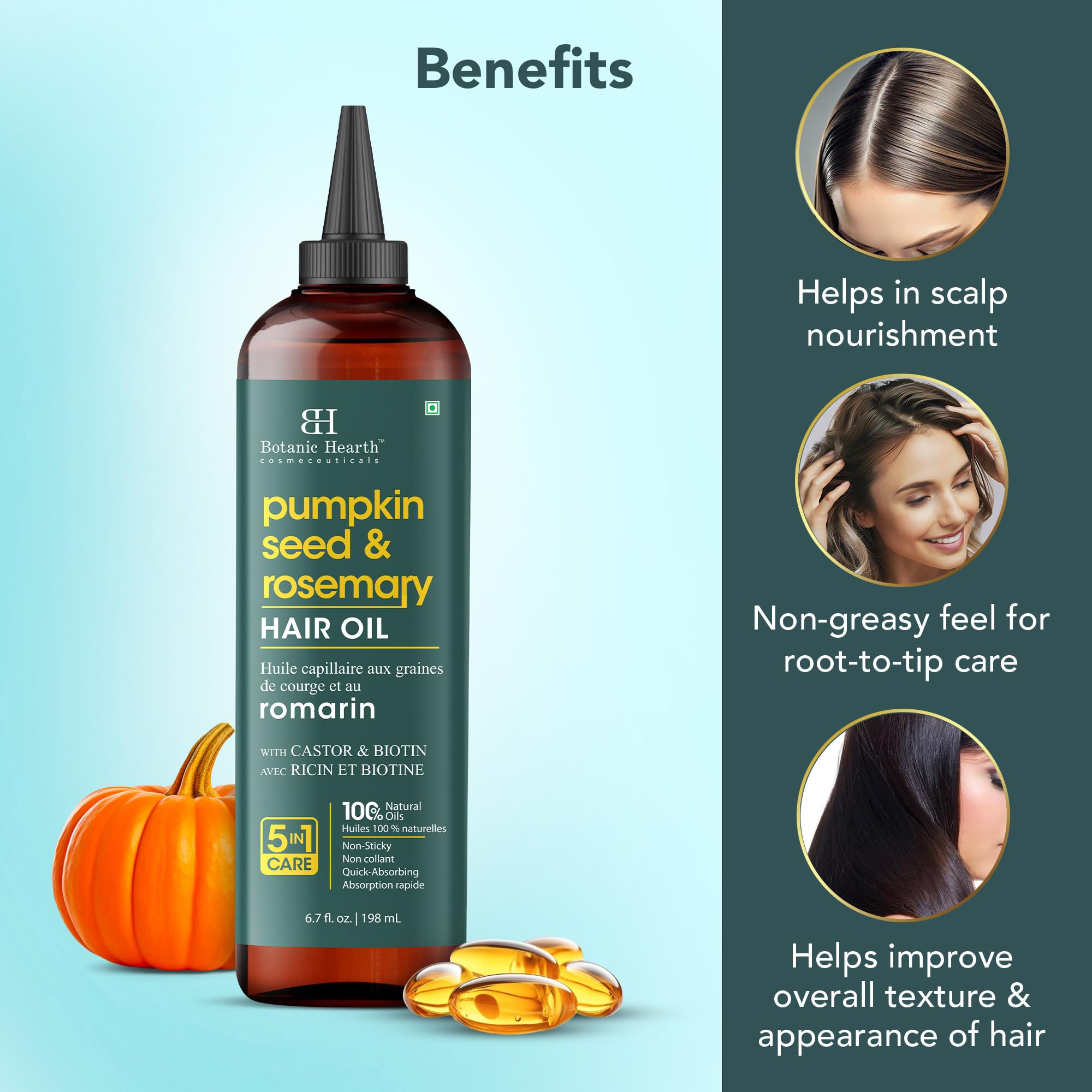 Botanic Hearth textura de aceite ligera que muestra absorción rápida y brillo