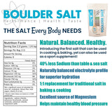 Boulder Salt comparación de tamaño del envase para referencia de porciones
