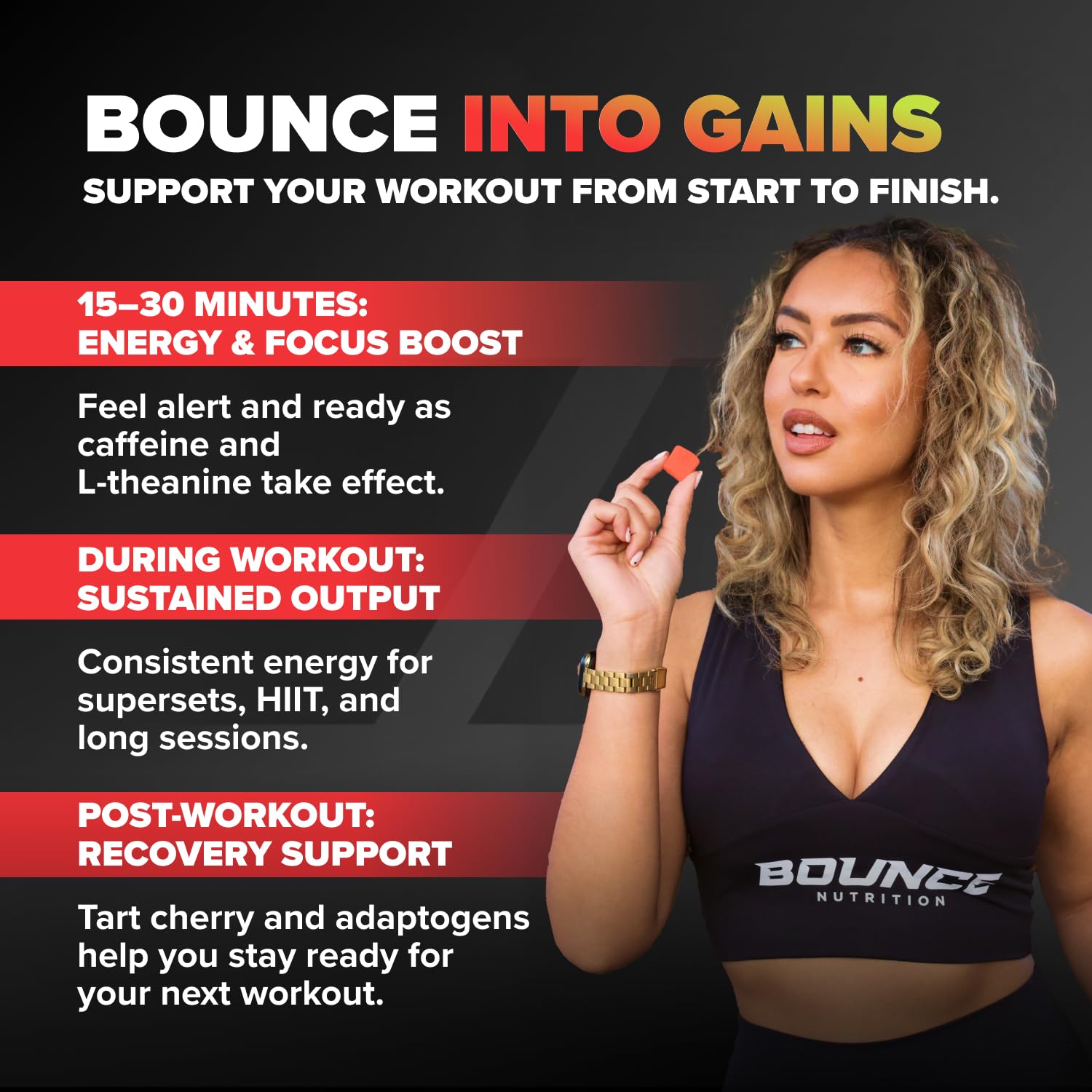Bounce Pro frasco en bolsa de gimnasio listo para entrenamiento y uso inmediato