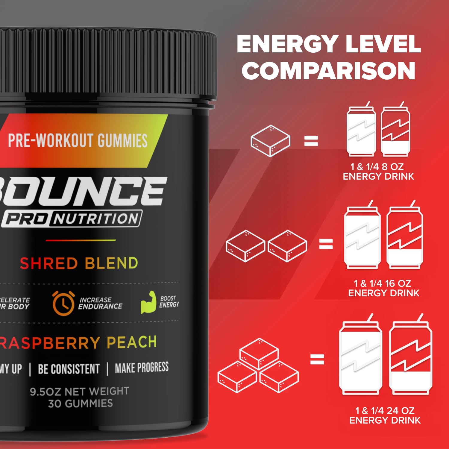 Bounce Pro escena de entrenamiento con gomita antes del ejercicio por energía