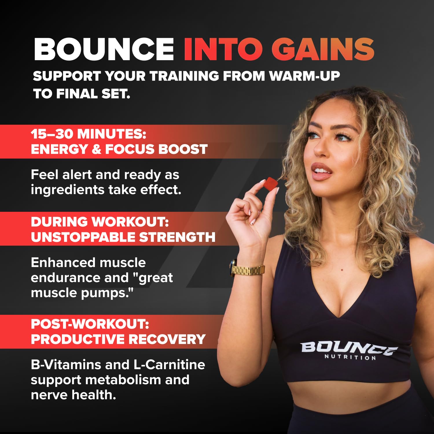 Bounce Pro etiqueta nutricional enfocada, ingredientes y dosificación clara
