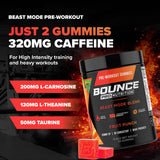 Bounce Pro frasco abierto con gomitas listas para llevar al gimnasio