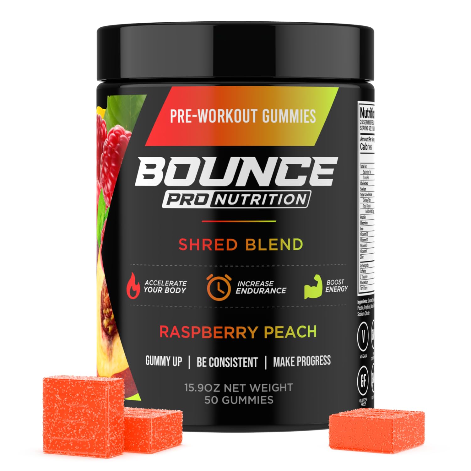 Bounce Pro envase frontal mostrando las gomitas y conveniencia