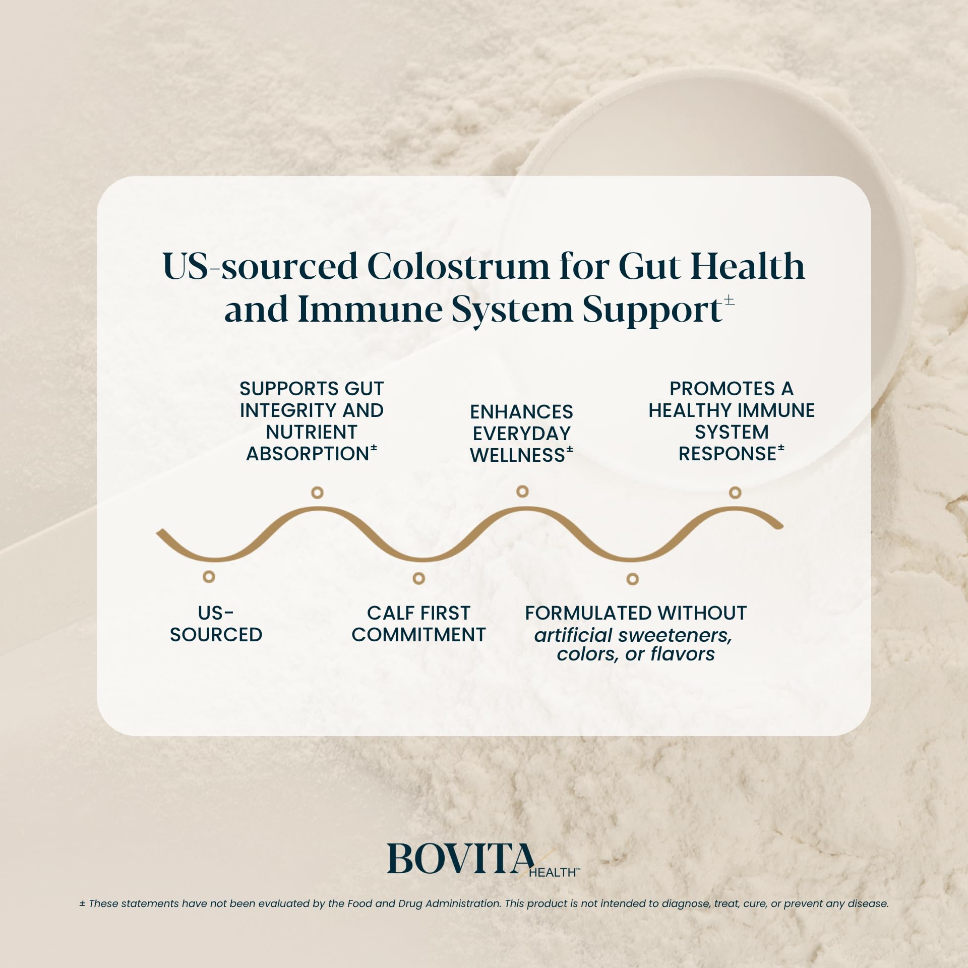 Bovita Health textura del polvo en cuchara, fácil disolución