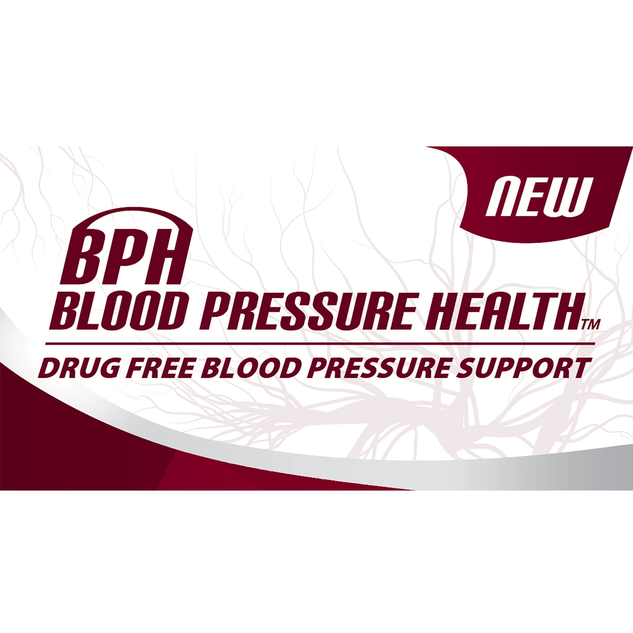 BPH Blood Pressure Health caplets junto a frutas en cocina para estilo de vida sano