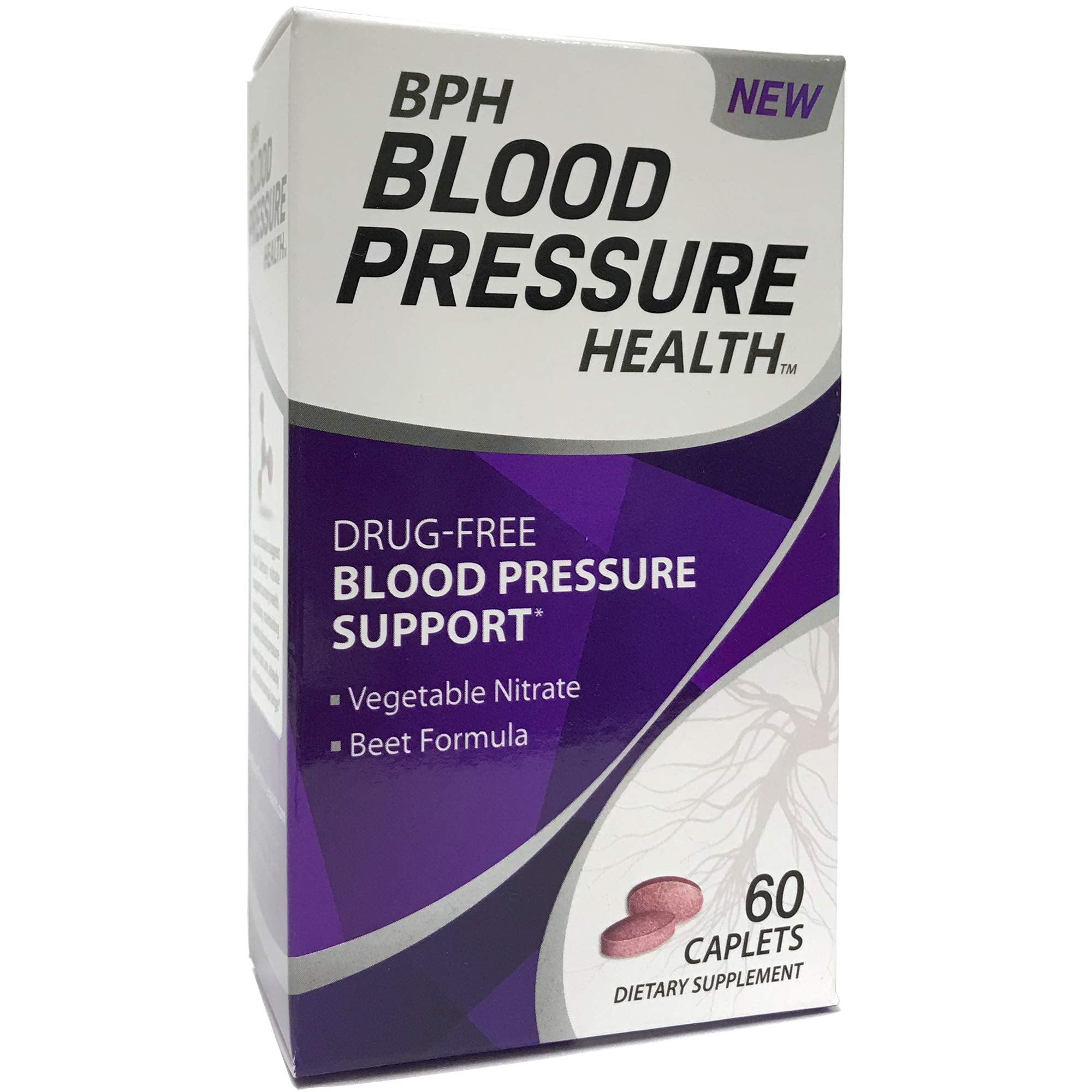 BPH Blood Pressure Health frasco frontal mostrando caplets y beneficio de mantenimiento