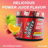 BPI Sports polvo de 1.M.R VORTEX textura y color, ideal para mezclar antes de entrenar