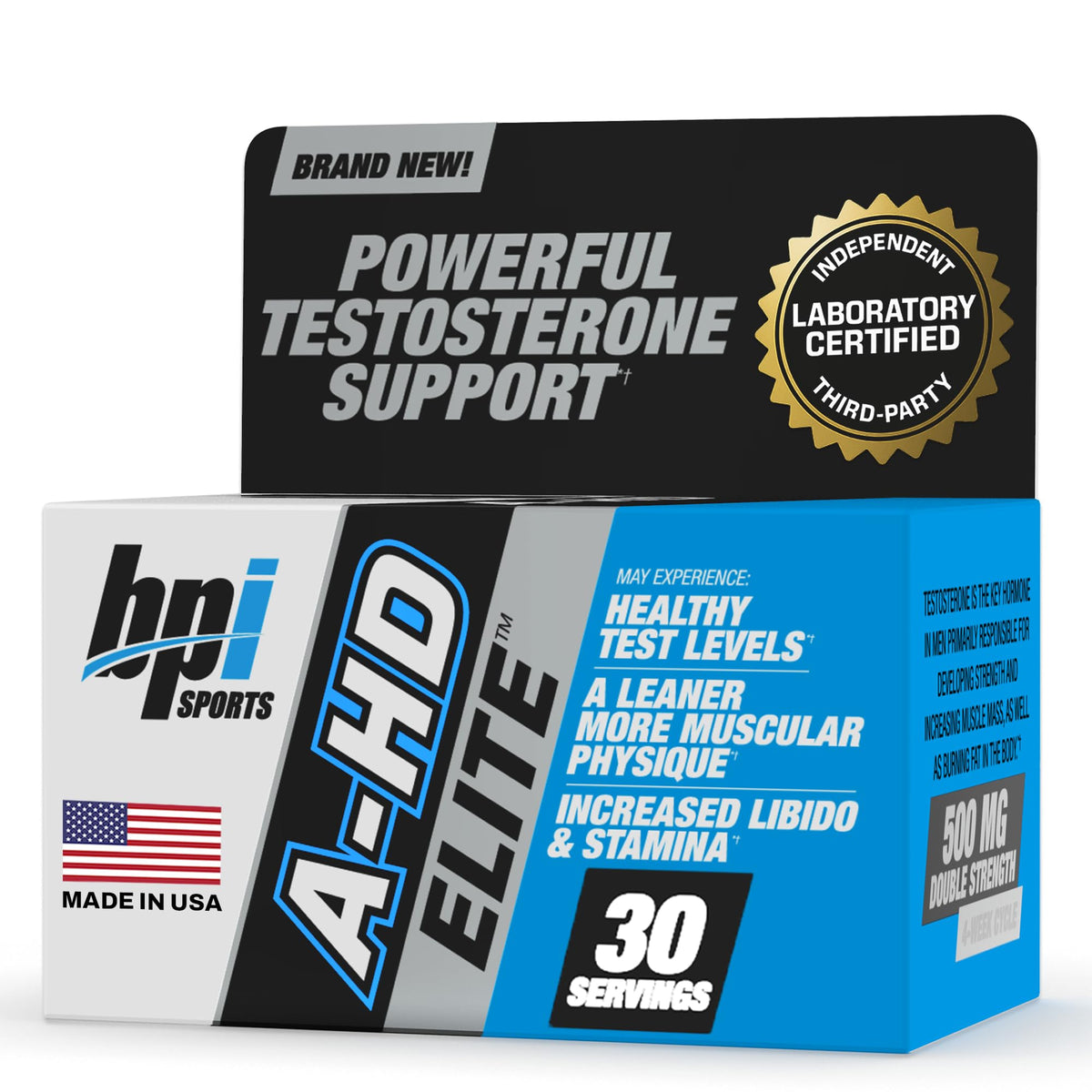 BPI Sports pack frontal mostrando A-HD Elite y Solid para soporte hormonal