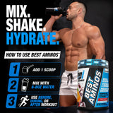BPI Sports bebida Best Aminos en vaso preparada para hidratación durante entrenamiento