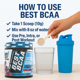 BPI Sports gota de mezcla uva Best BCAA destacando sabor y frescor
