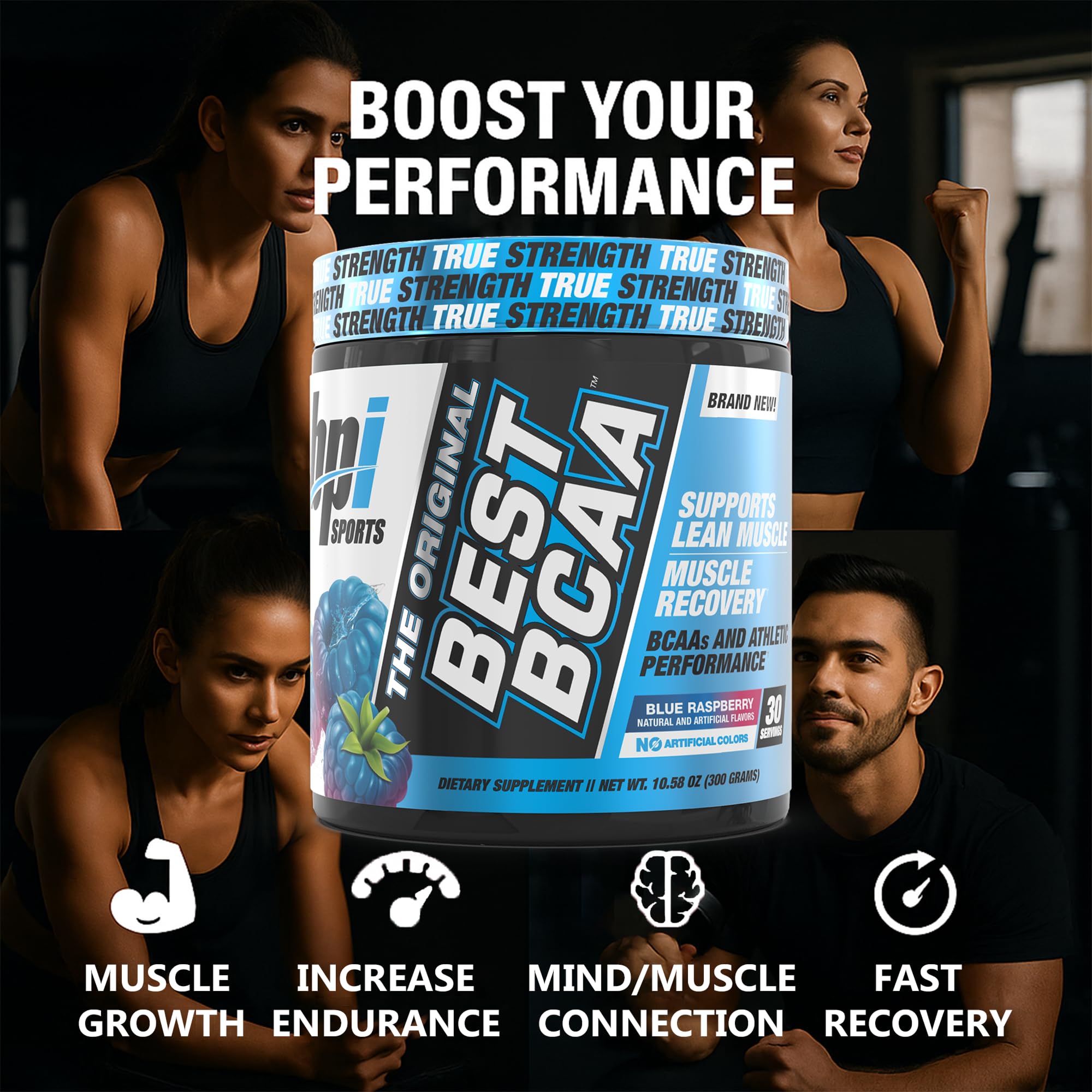 Comparación de tamaño del envase BPI Sports Best BCAA para 30 servicios