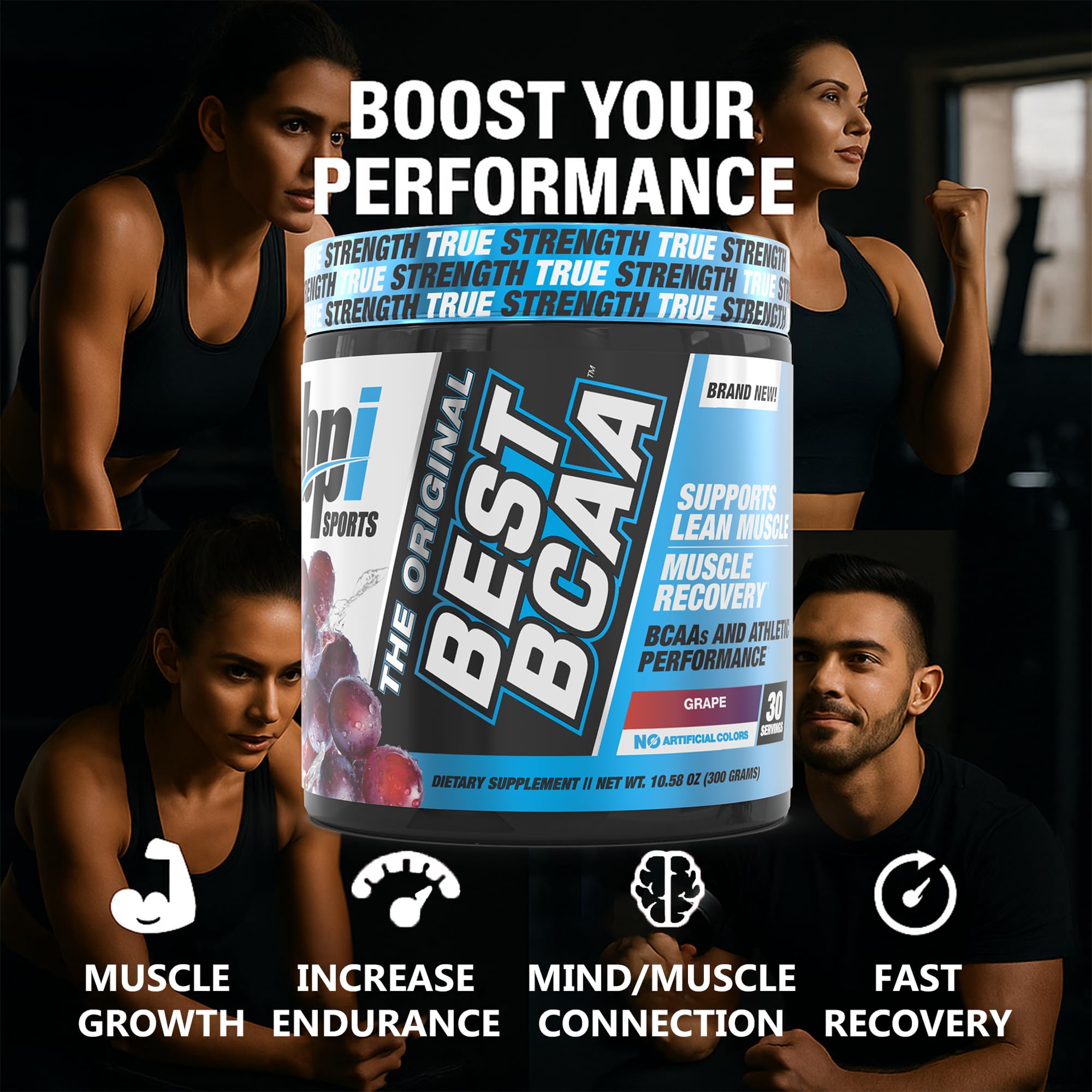 BPI Sports Best BCAA en gimnasio con atleta, soporte recuperación muscular