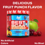 BPI Sports best bcaa shredded polvo en primer plano para ver textura y fácil mezcla