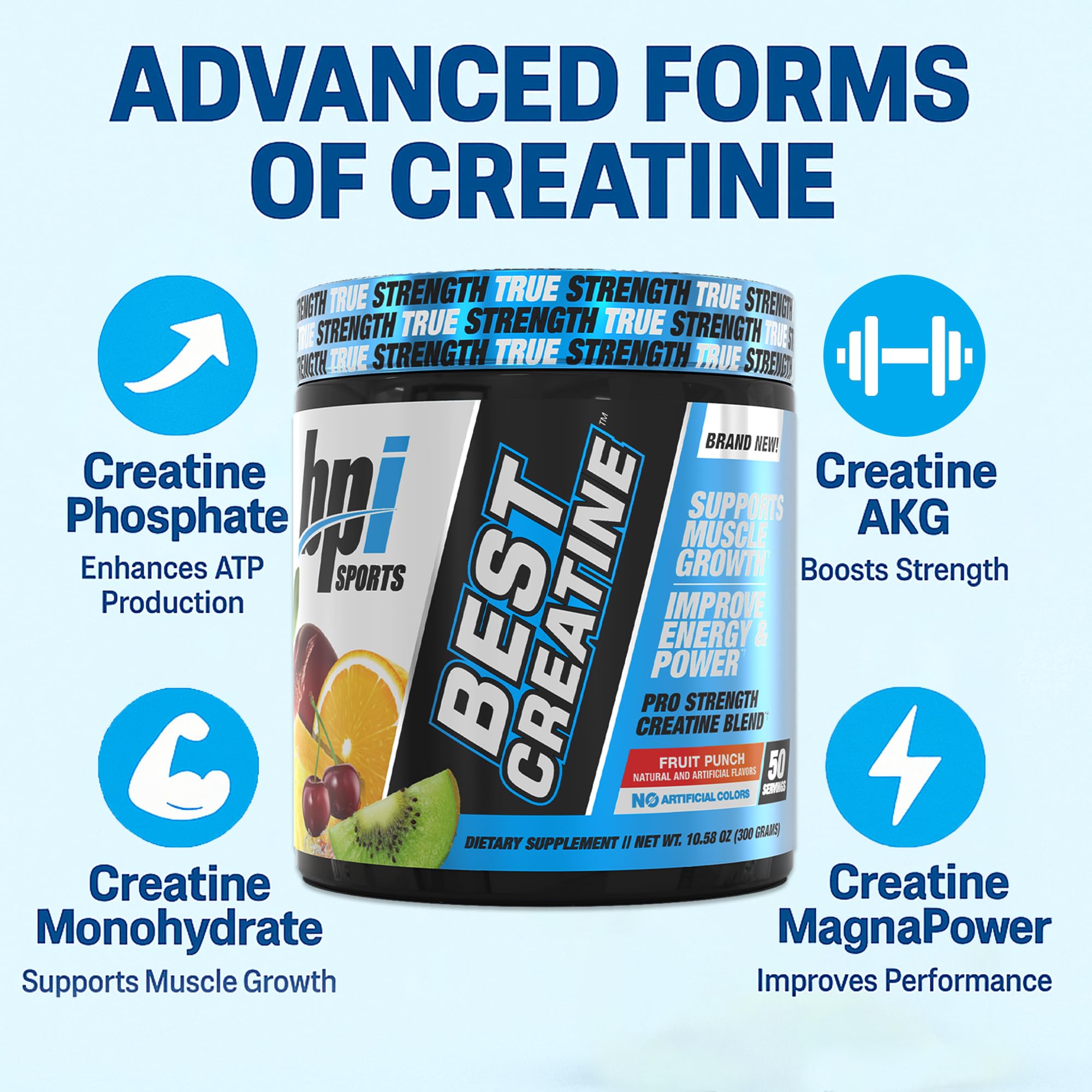 Cucharada con BPI Sports Best Creatine lista para mezclar, medida precisa para dosificación