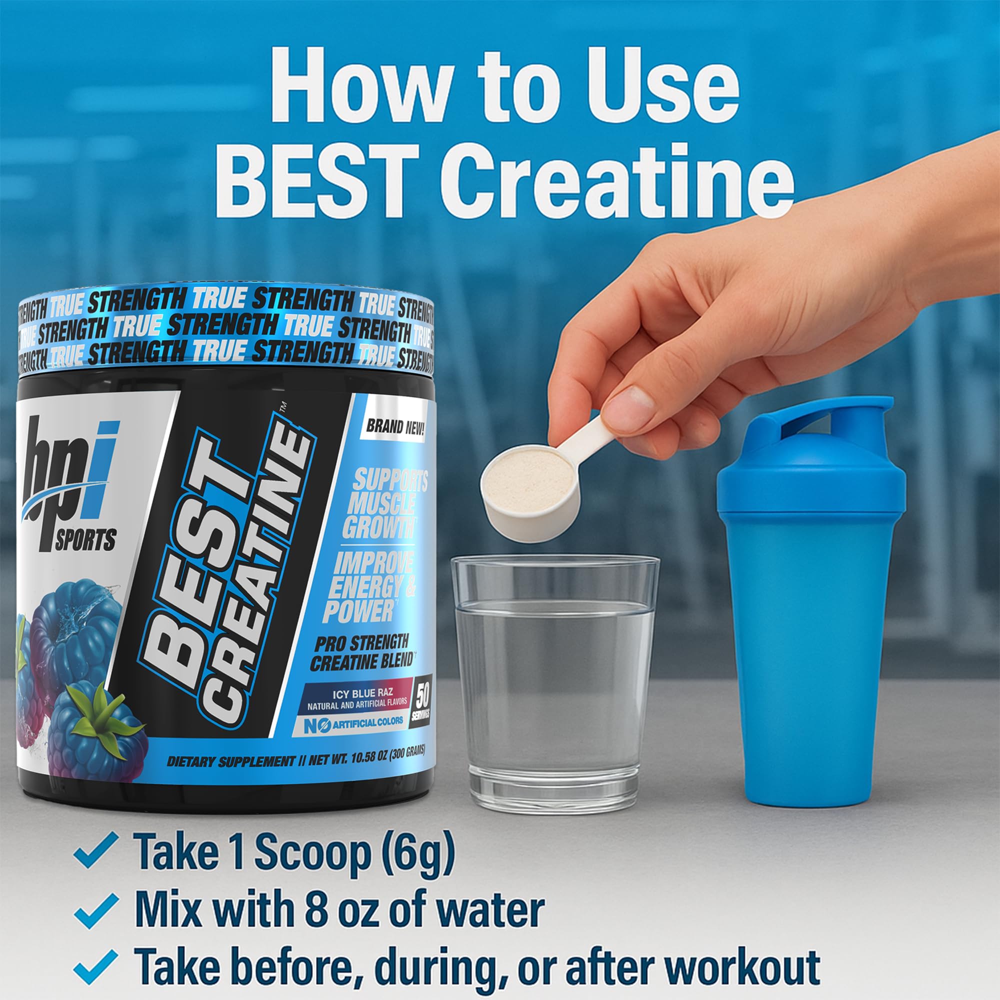 BPI Sports bote en ambiente de gimnasio destacando uso práctico