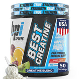 BPI Sports envase frontal de Best Creatine mostrando 50 servicios y sabor Fruit Punch
