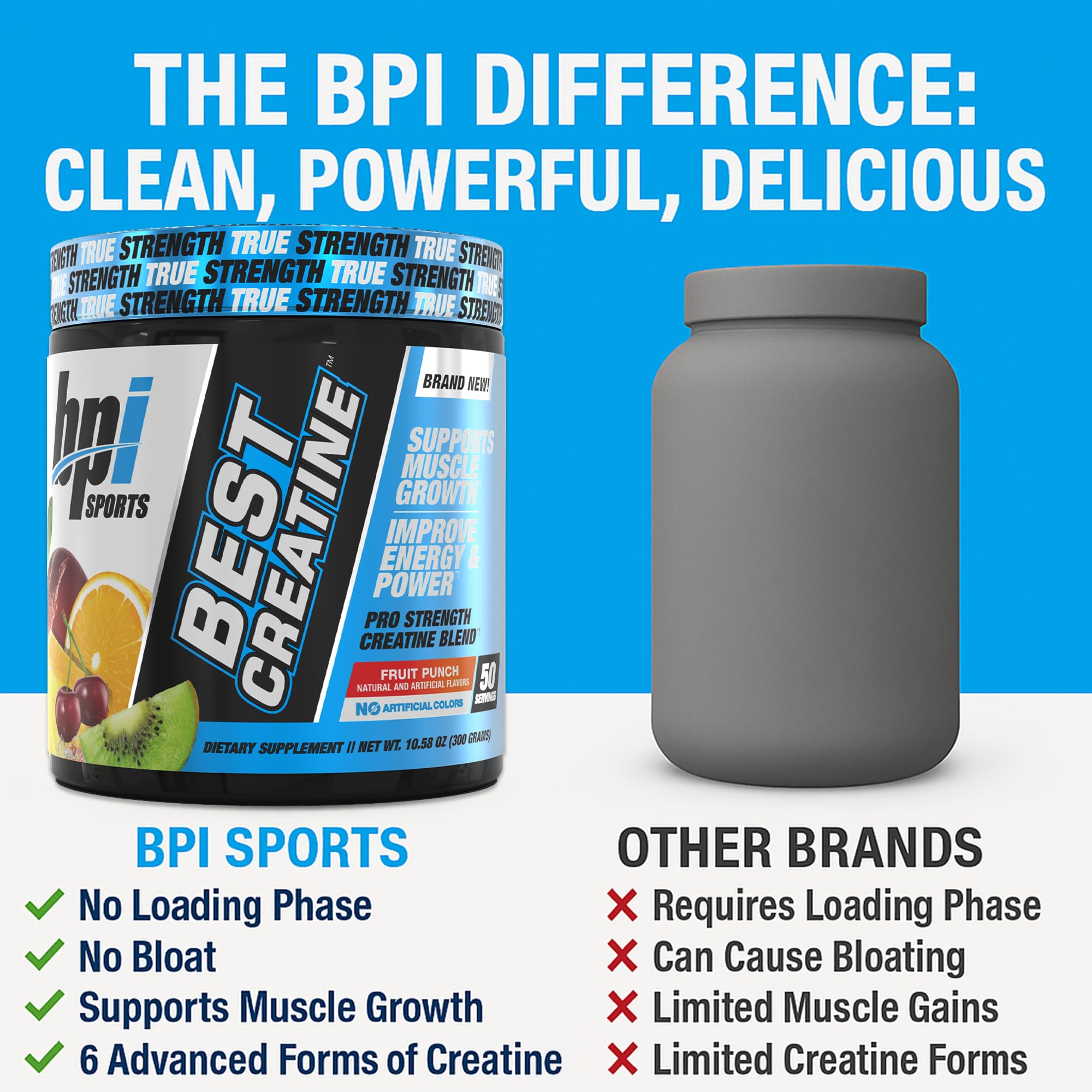 Vaso con batido y BPI Sports Best Creatine en uso, facilita la toma diaria y sabor agradable
