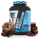BPI Sports envase frontal Chocolate Brownie mostrando beneficios de proteína