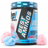 BPI Sports bote frontal Cotton Candy mostrando presentación y beneficios