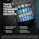 BPI Sports polvo de creatina micronizada en primer plano, textura fina para mejor mezcla