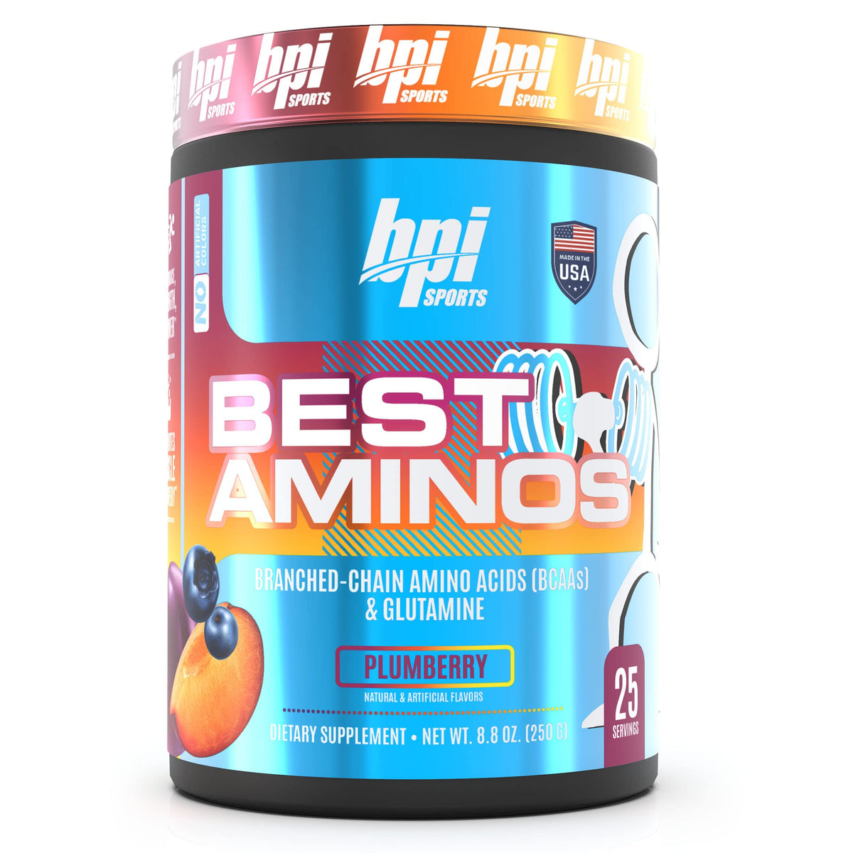 BPI Sports envase frontal plumberry mostrando diseño y beneficio de sabor