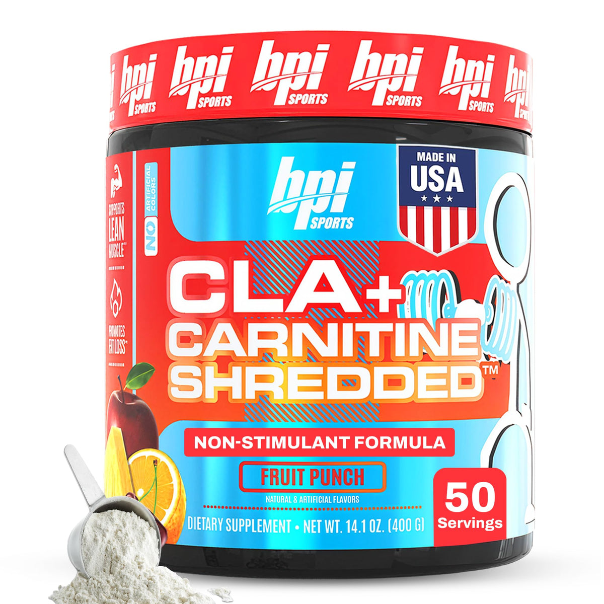 BPI Sports envase frontal mostrando 50 porciones y beneficios