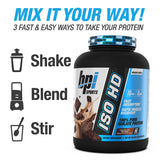 Etiqueta nutricional BPI Sports ISO HD resaltando bajo en carbohidratos y pureza