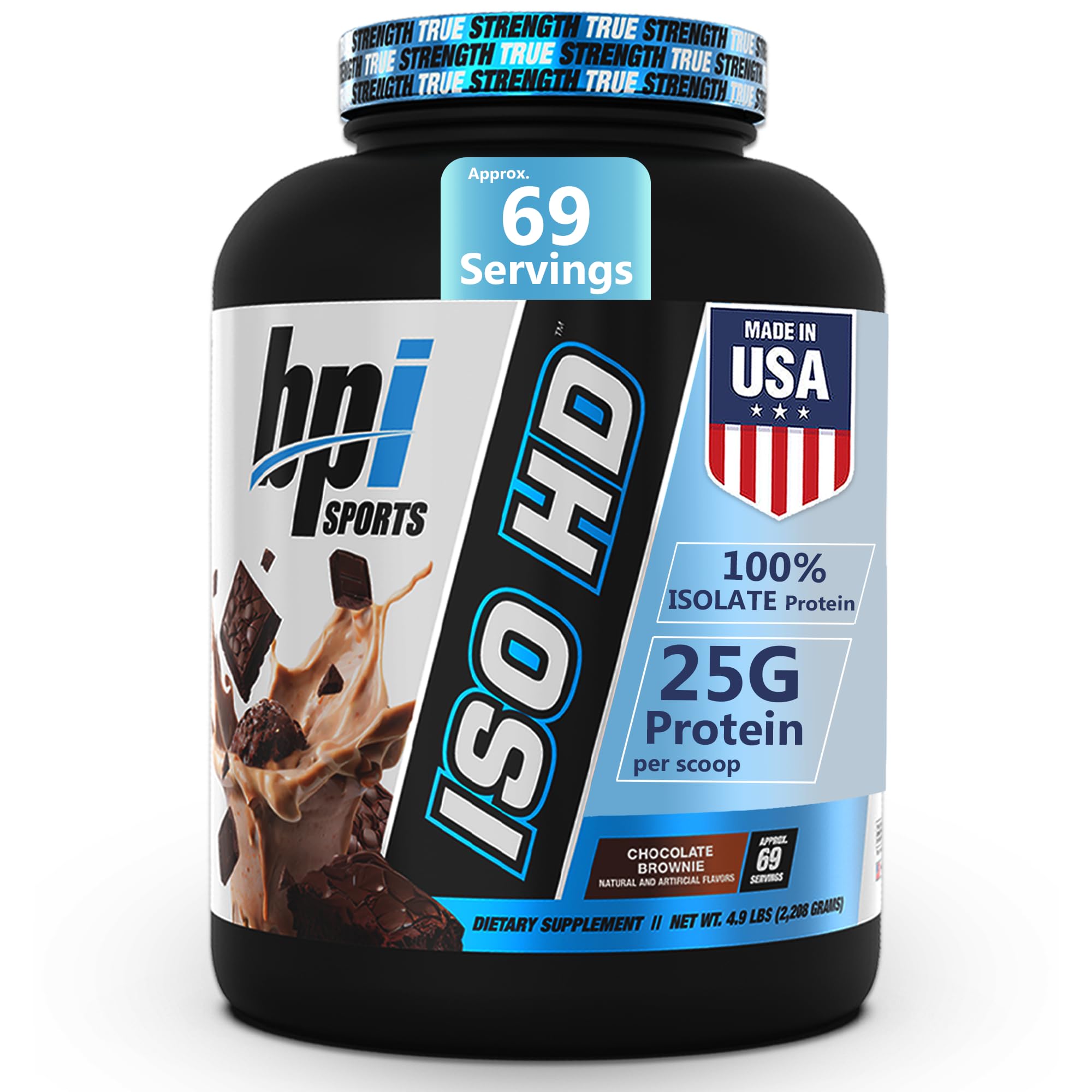 BPI Sports envase frente mostrando diseño y sabor Chocolate Brownie y beneficios rápidos