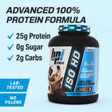 Batido BPI Sports ISO HD servido en vaso, nutrición rápida tras entrenar