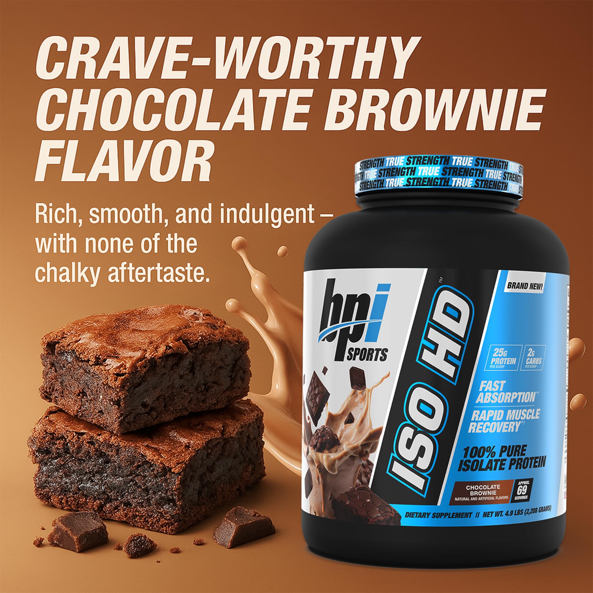 Cuchara dosificadora con ISO HD de BPI Sports listando 25g proteína por porción