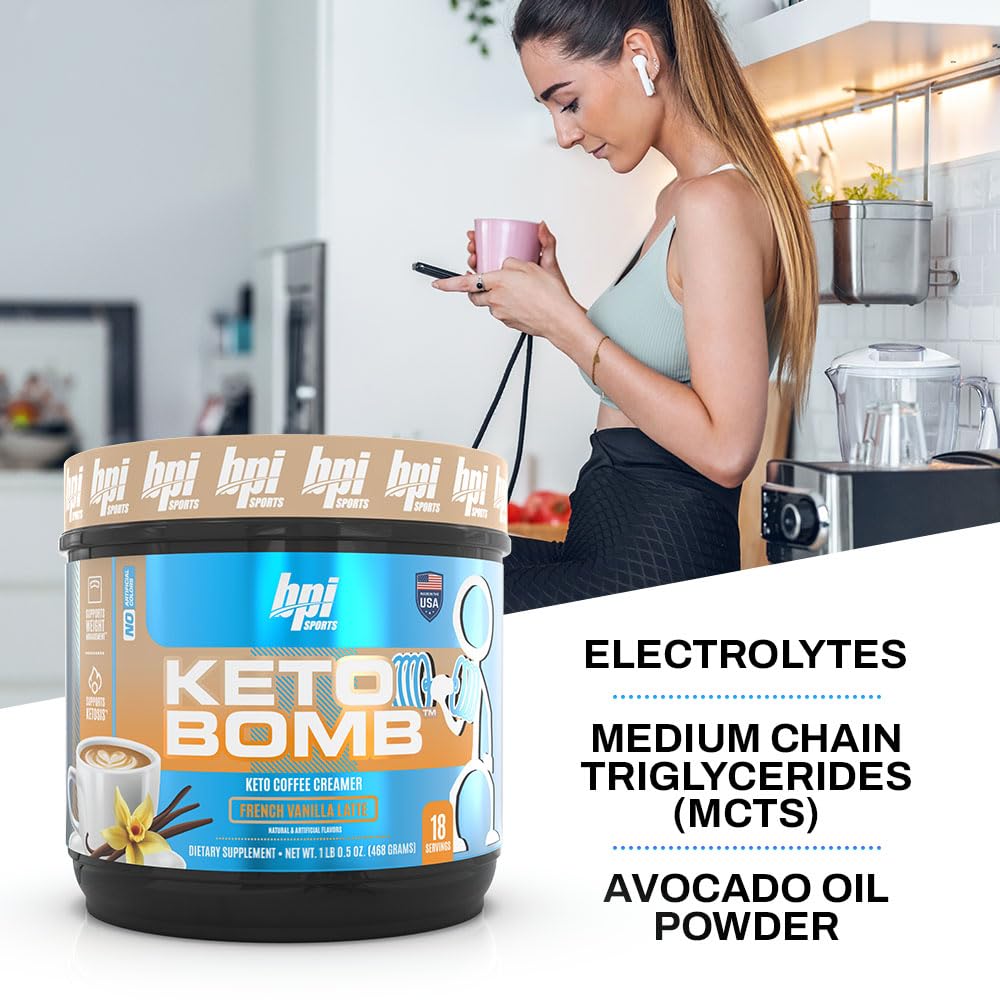 BPI Sports etiqueta nutricional de Keto Bomb con ingredientes y electrolitos visibles