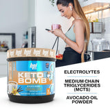 BPI Sports etiqueta nutricional de Keto Bomb con ingredientes y electrolitos visibles
