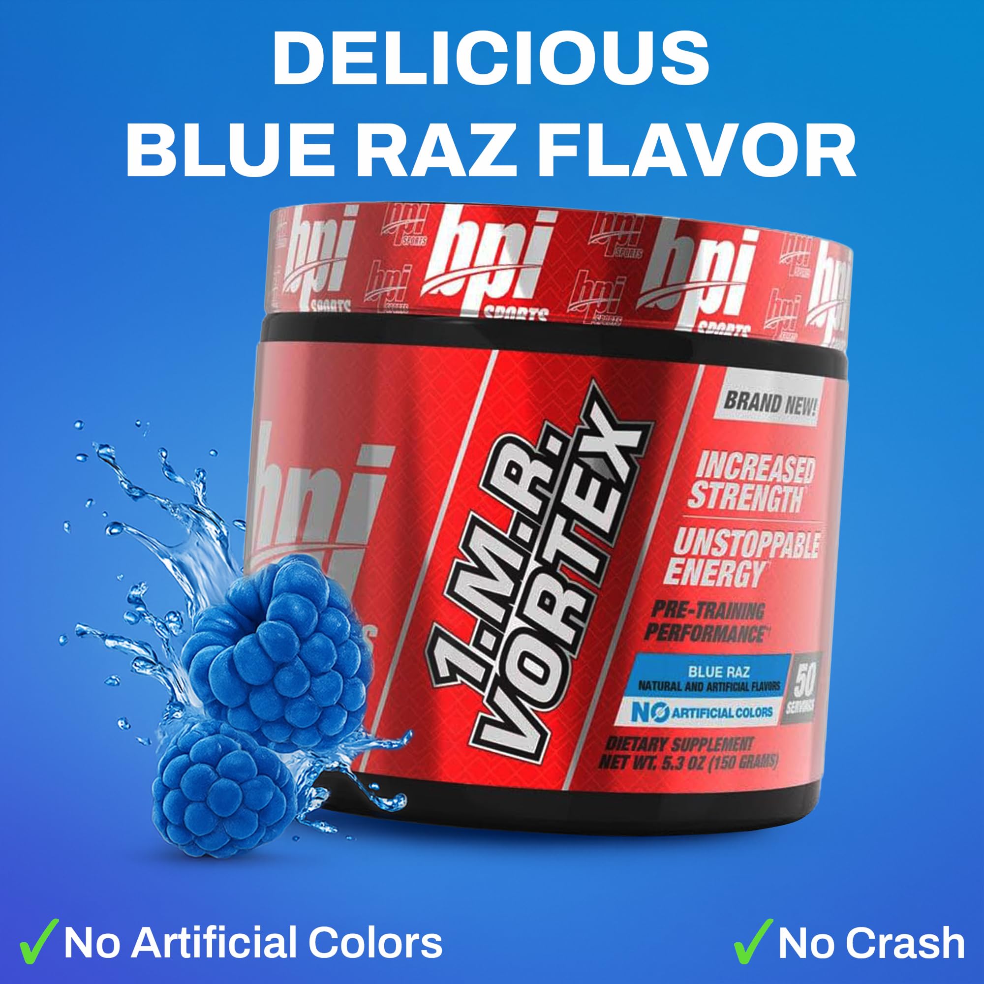 BPI Sports textura del polvo azul para apreciar color y solubilidad