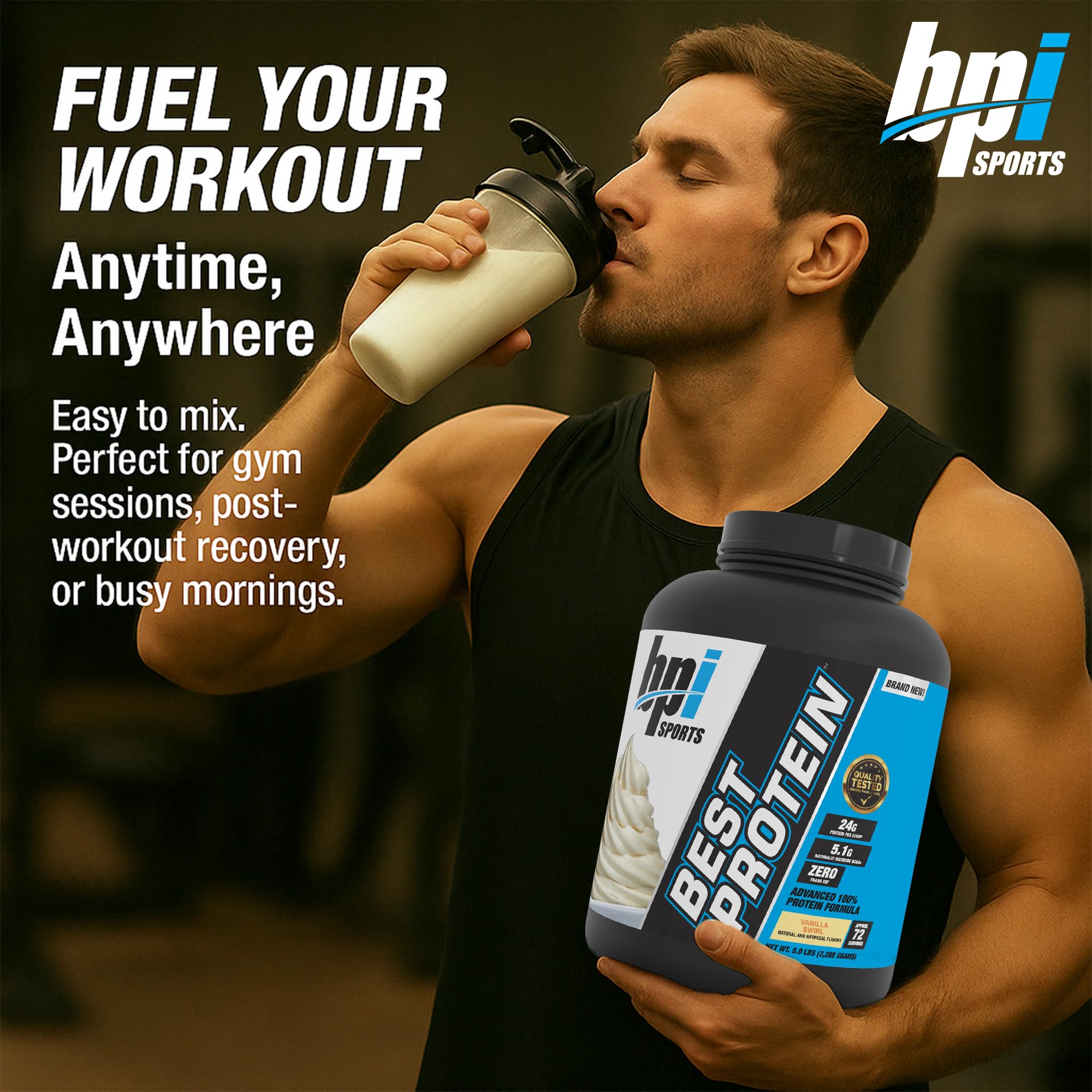 BPI Sports polvo textura en foco que facilita mezcla rápida