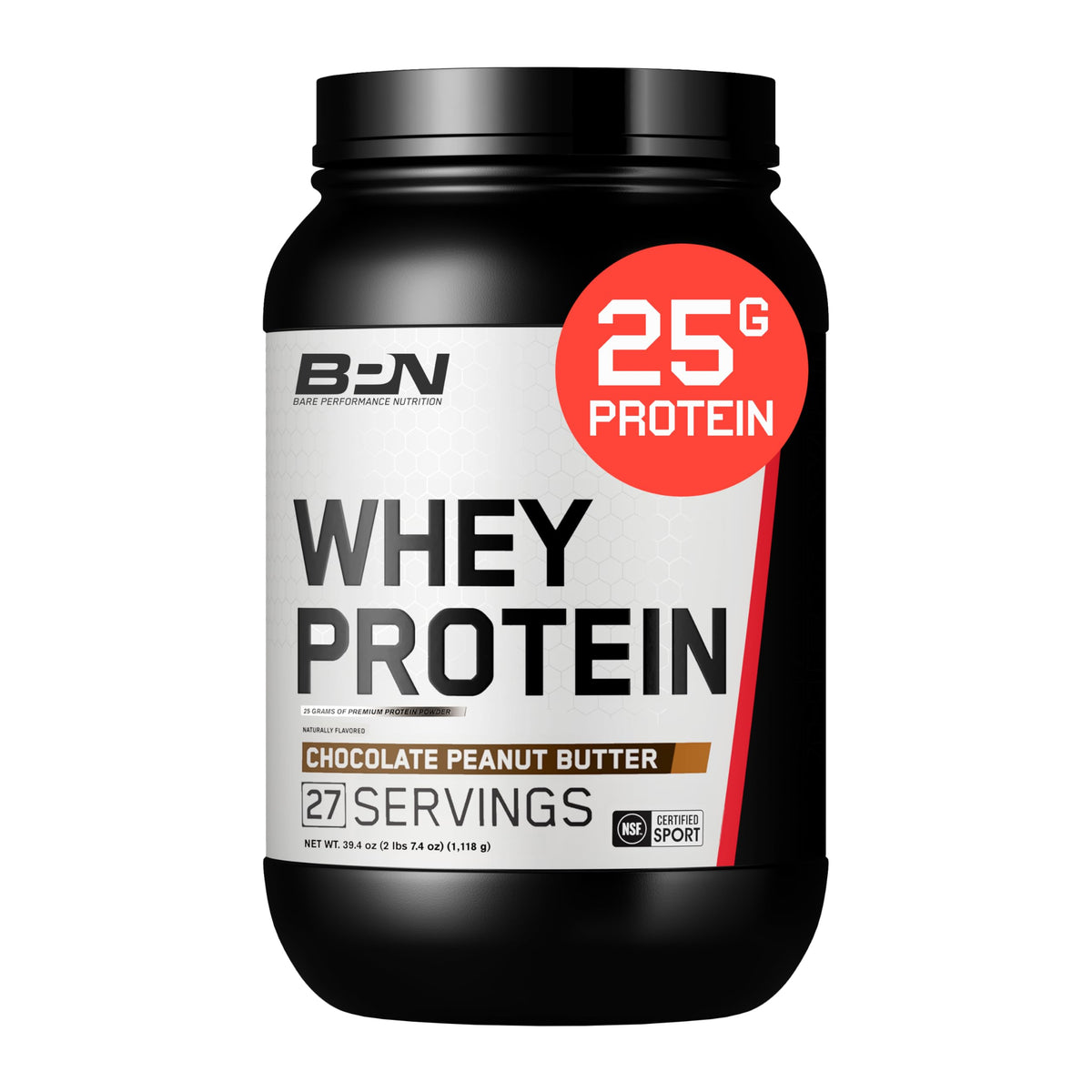 BARE PERFORMANCE NUTRITION envase frontal Chocolate Peanut Butter mostrando beneficios