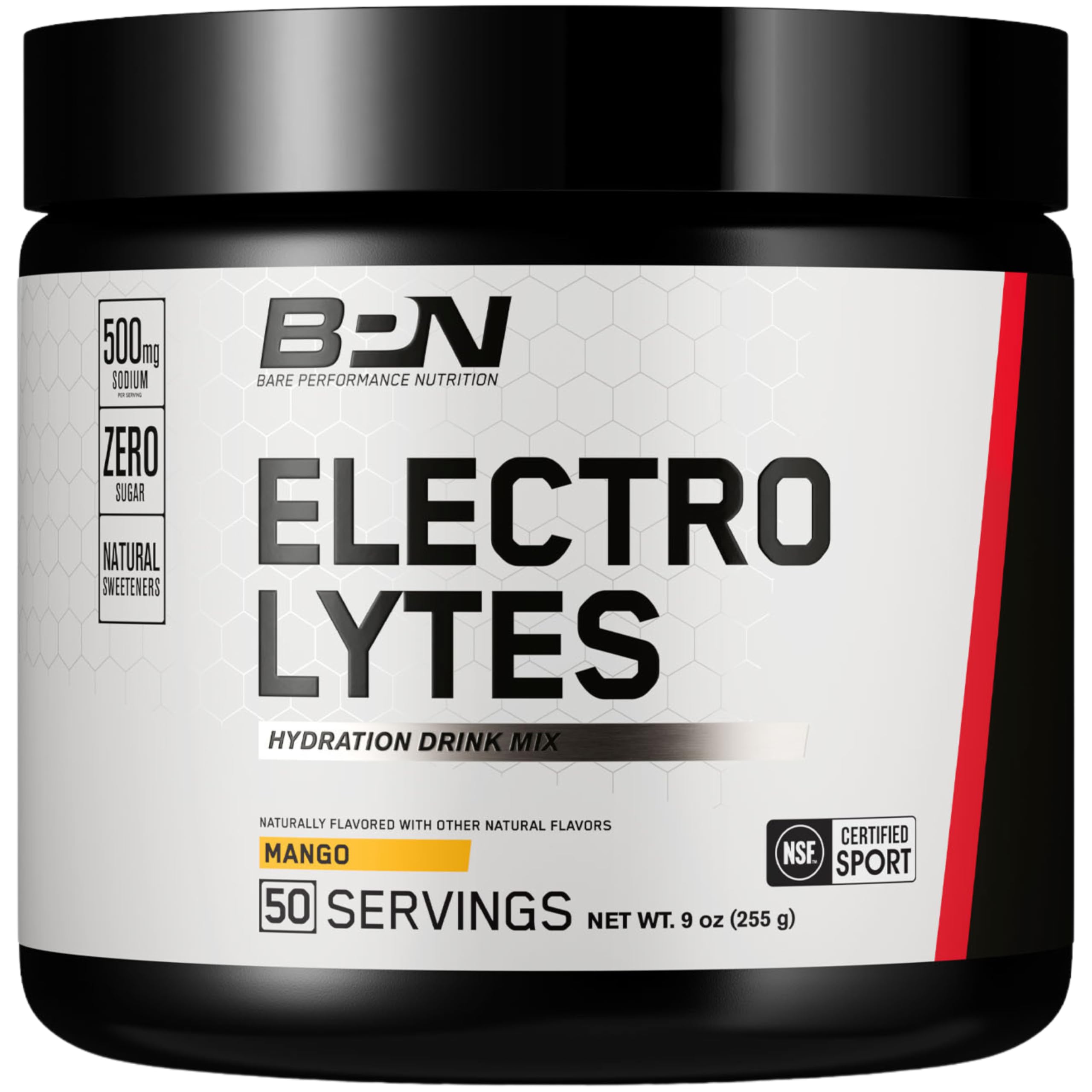 BARE PERFORMANCE NUTRITION envase frontal del producto muestra 50 servicios y beneficios