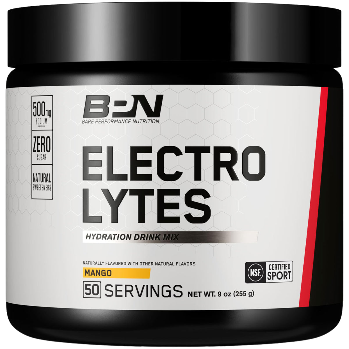 BARE PERFORMANCE NUTRITION envase frontal del producto muestra 50 servicios y beneficios