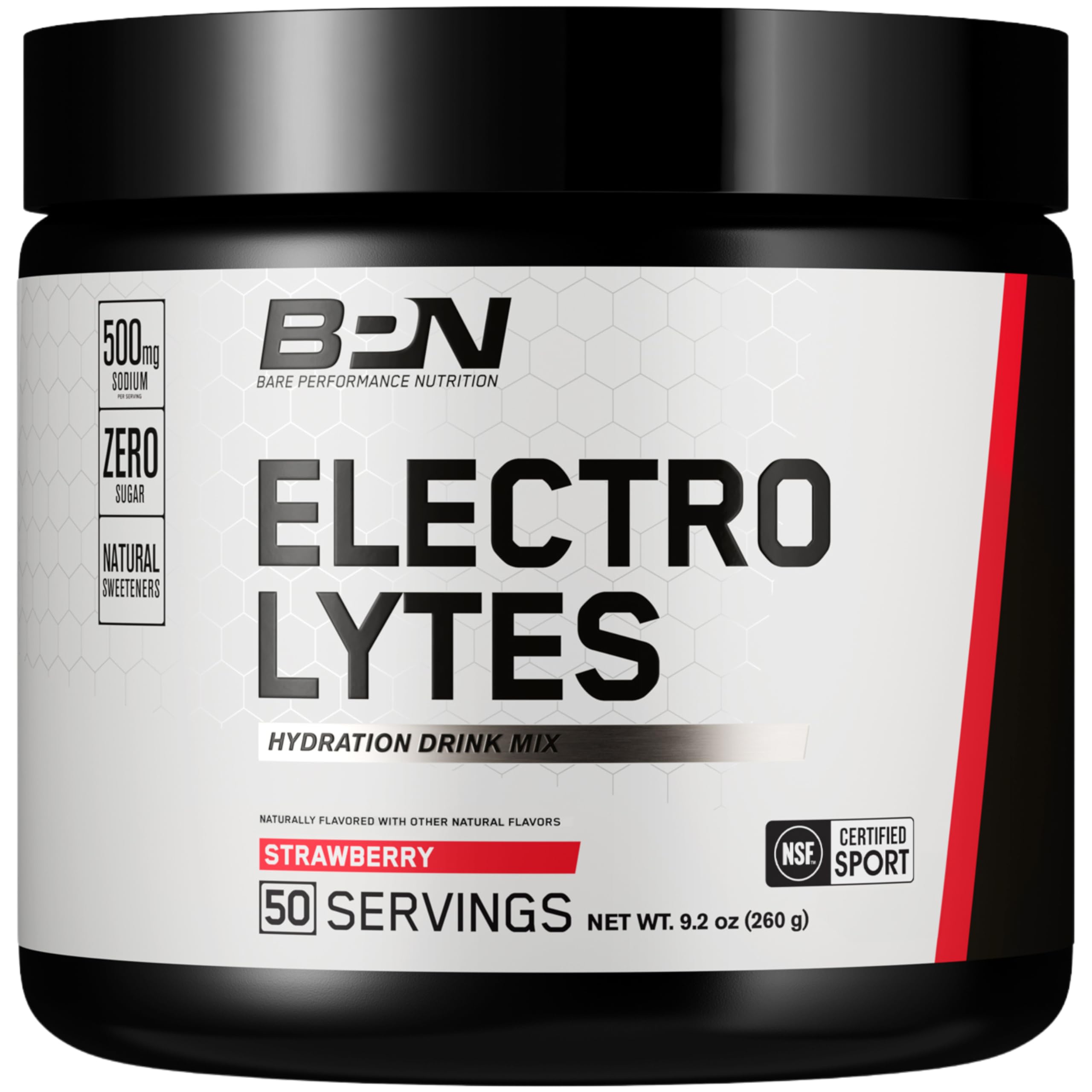 BARE PERFORMANCE NUTRITION envase frontal fresa mostrando porciones y beneficio hidratación