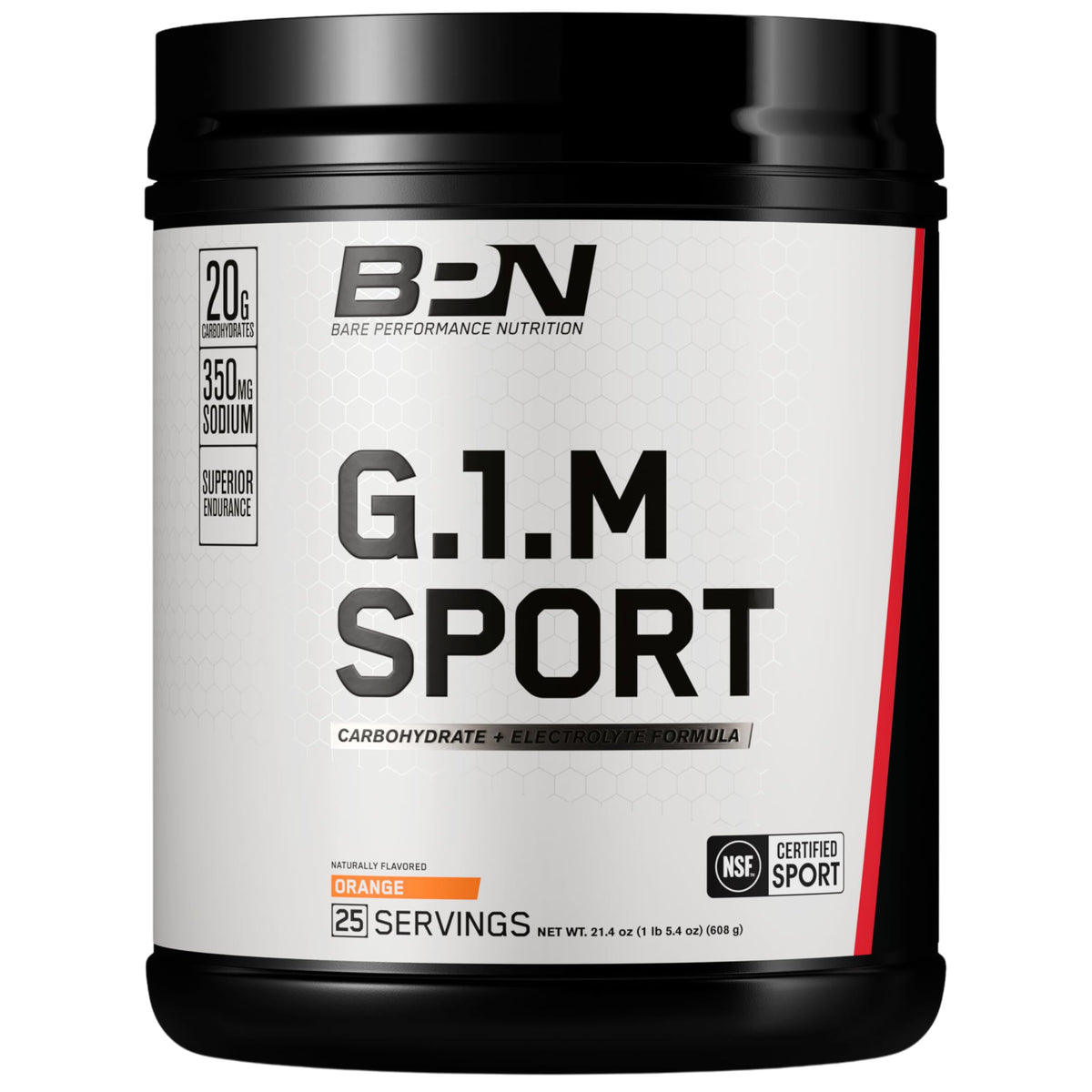 BARE PERFORMANCE NUTRITION envase frontal mostrando sabor naranja y 25 servicios