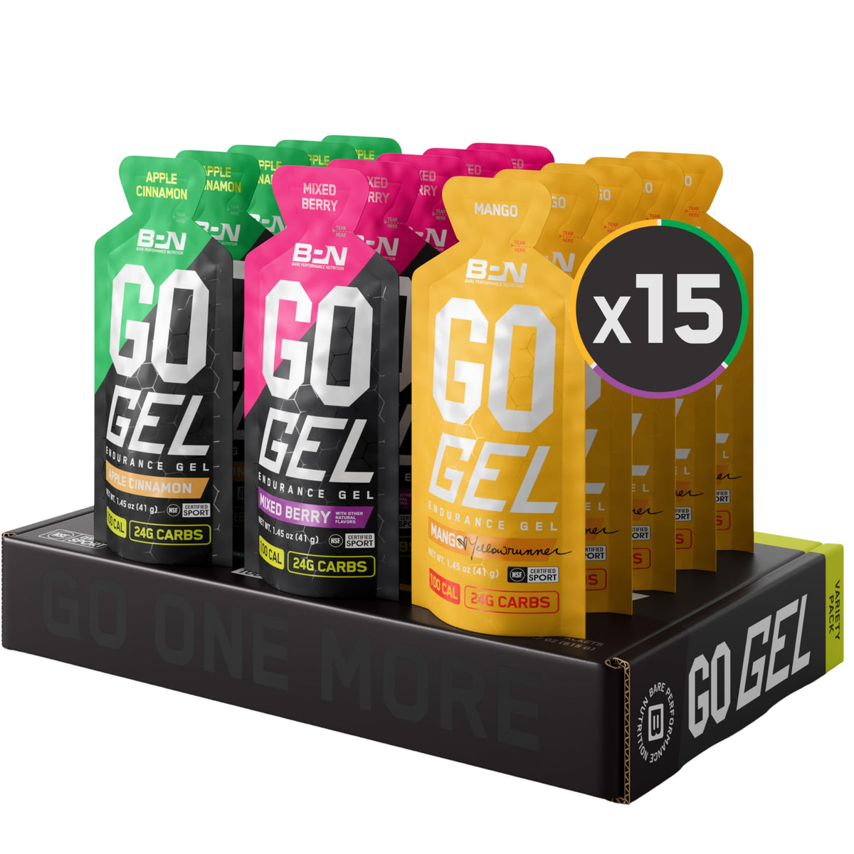 BPN Go Gel Endurance frente del empaque mostrando variedad y portabilidad