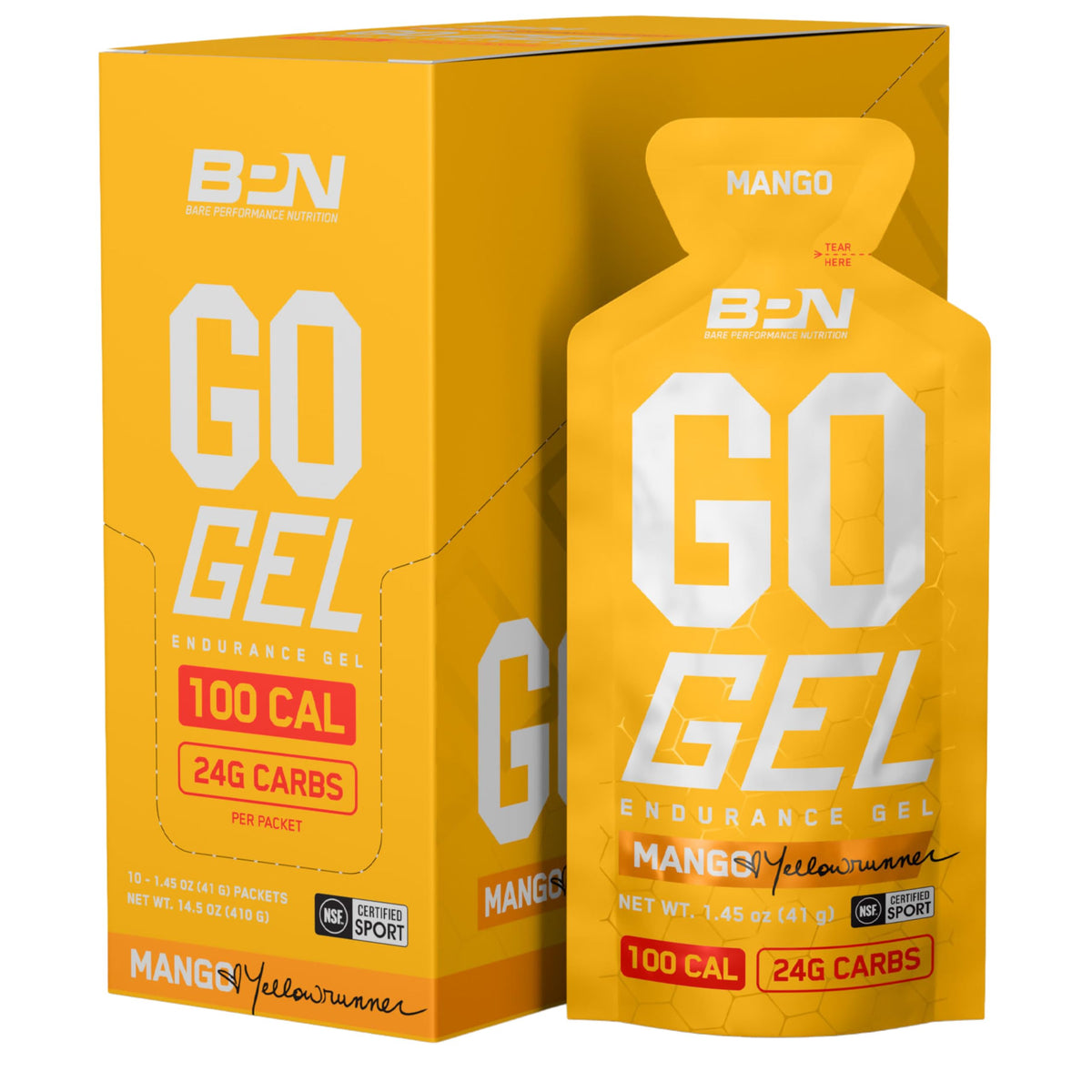 BPN gel frente del paquete mostrando diseño y sabor mango