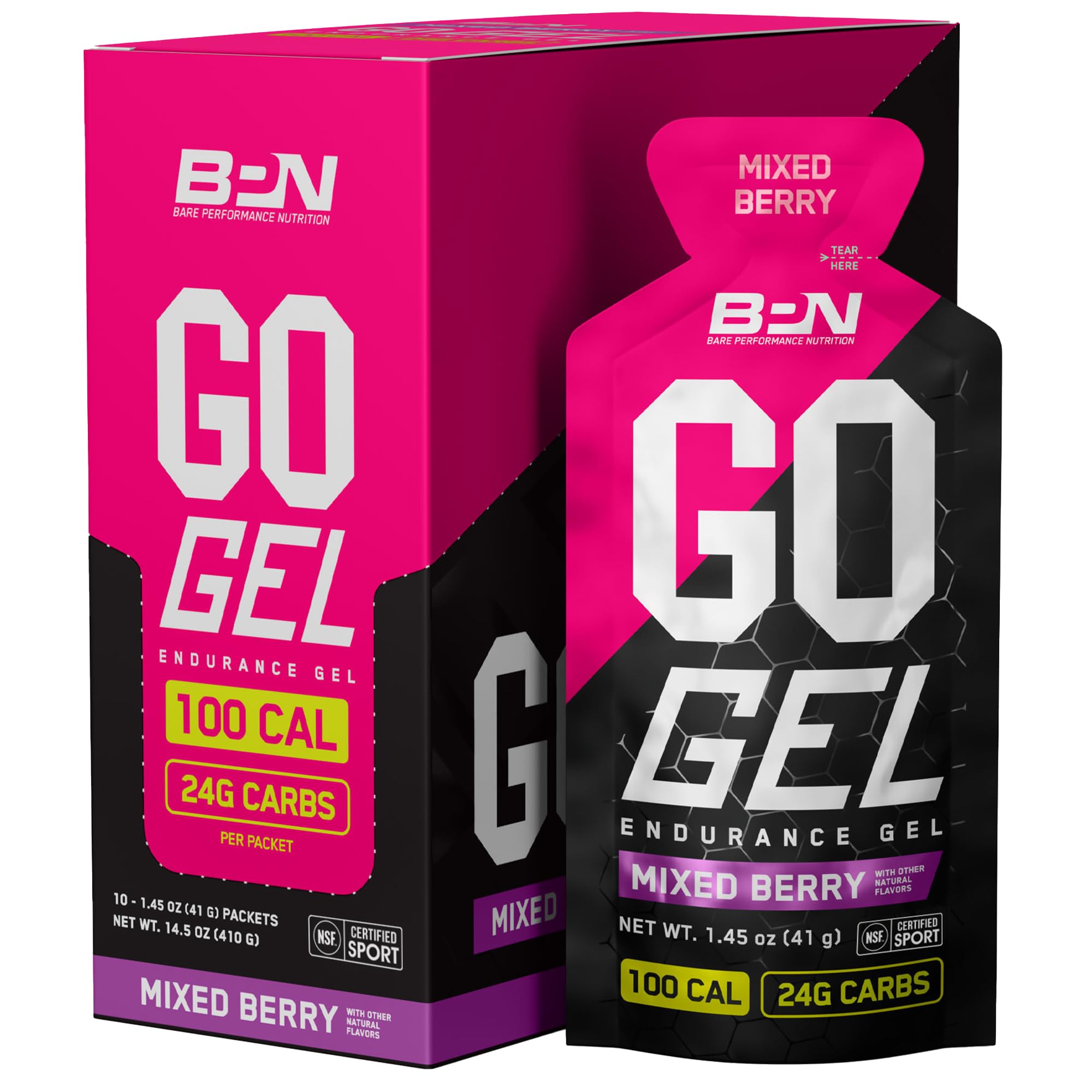 BARE PERFORMANCE NUTRITION envase frontal mostrando el gel y beneficios