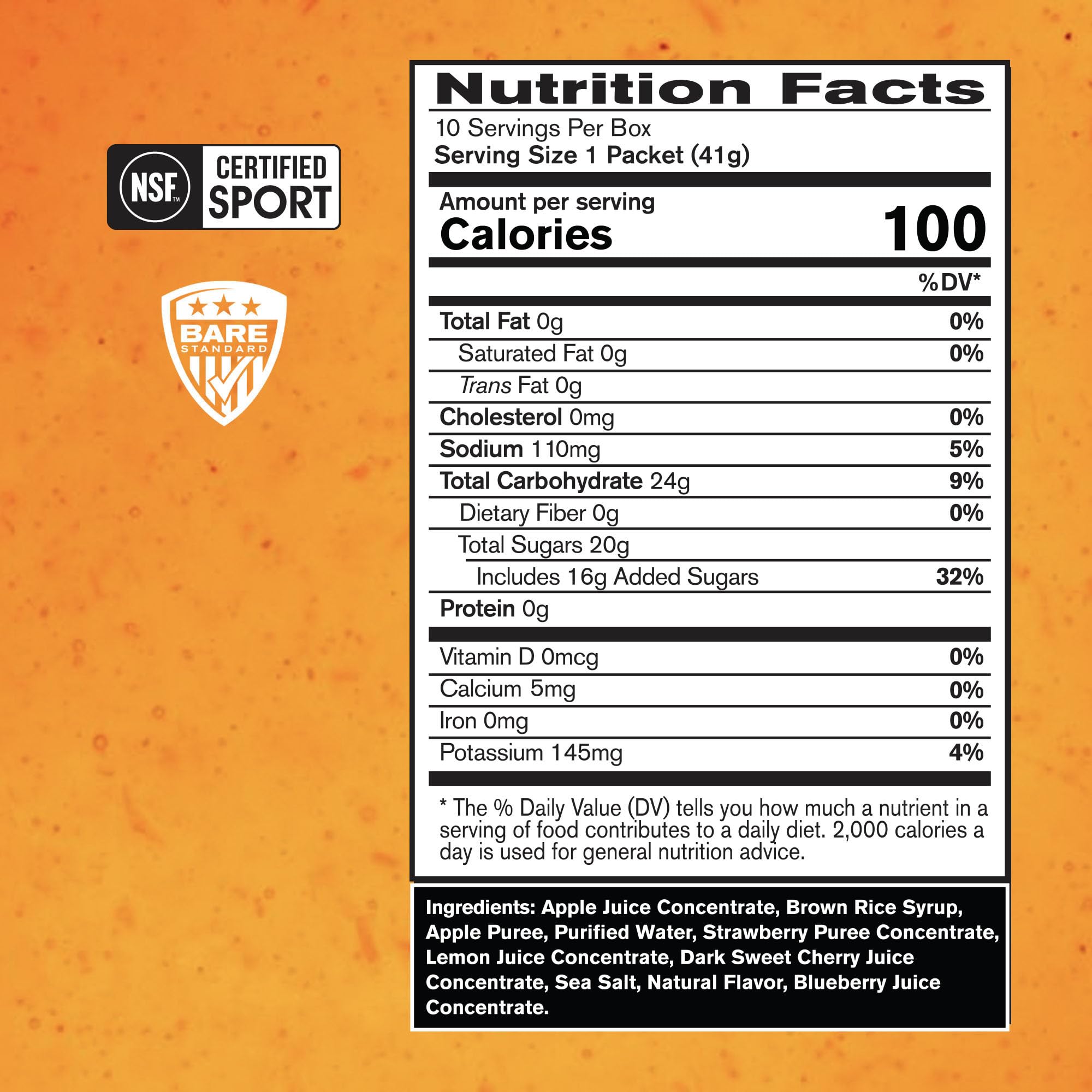 BARE PERFORMANCE NUTRITION diez sobres desplegados listos para llevar