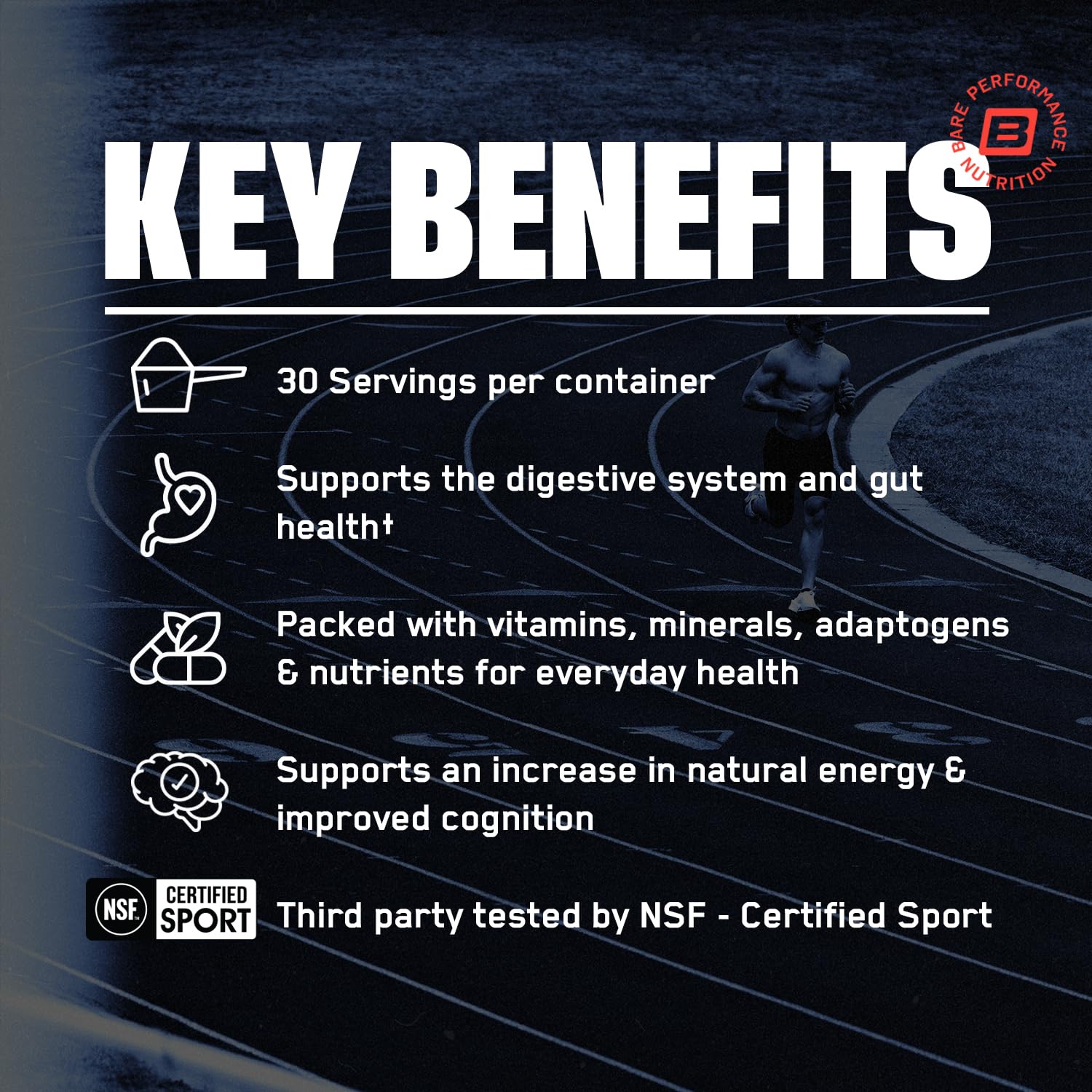 BARE PERFORMANCE NUTRITION ingredientes destacados en primer plano beneficios visibles