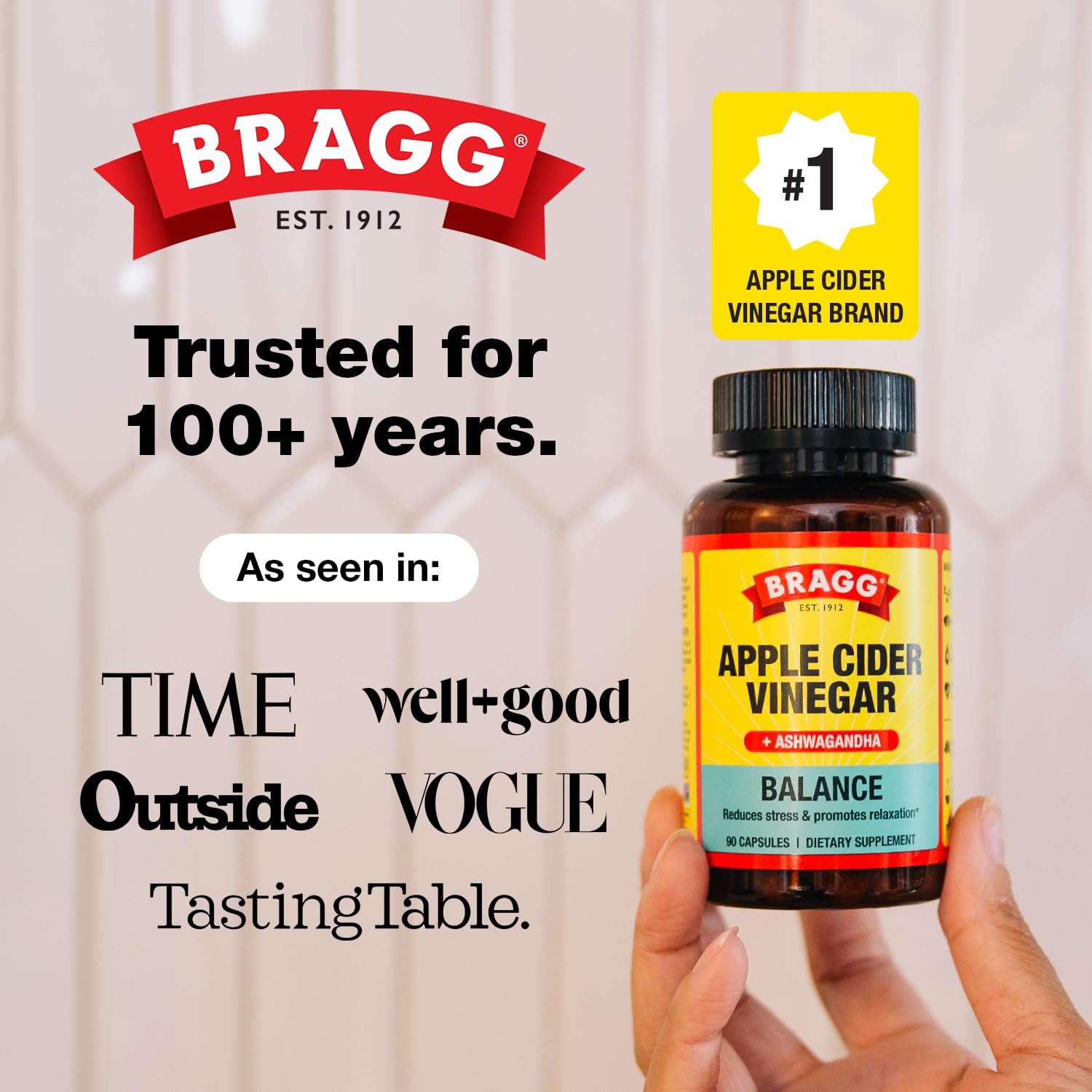 Bragg etiqueta con sellos Non-GMO Kosher Vegan Gluten-Free para confianza