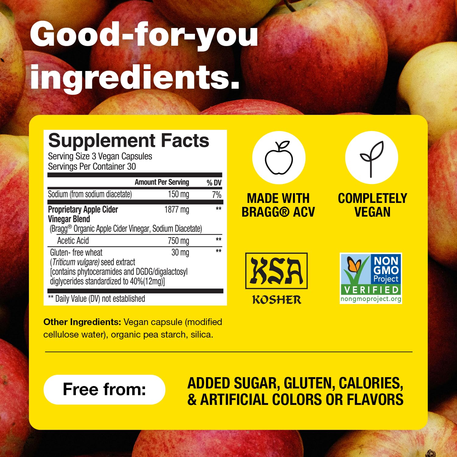 Etiqueta Bragg Renew con información nutricional clara y transparencia de ingredientes