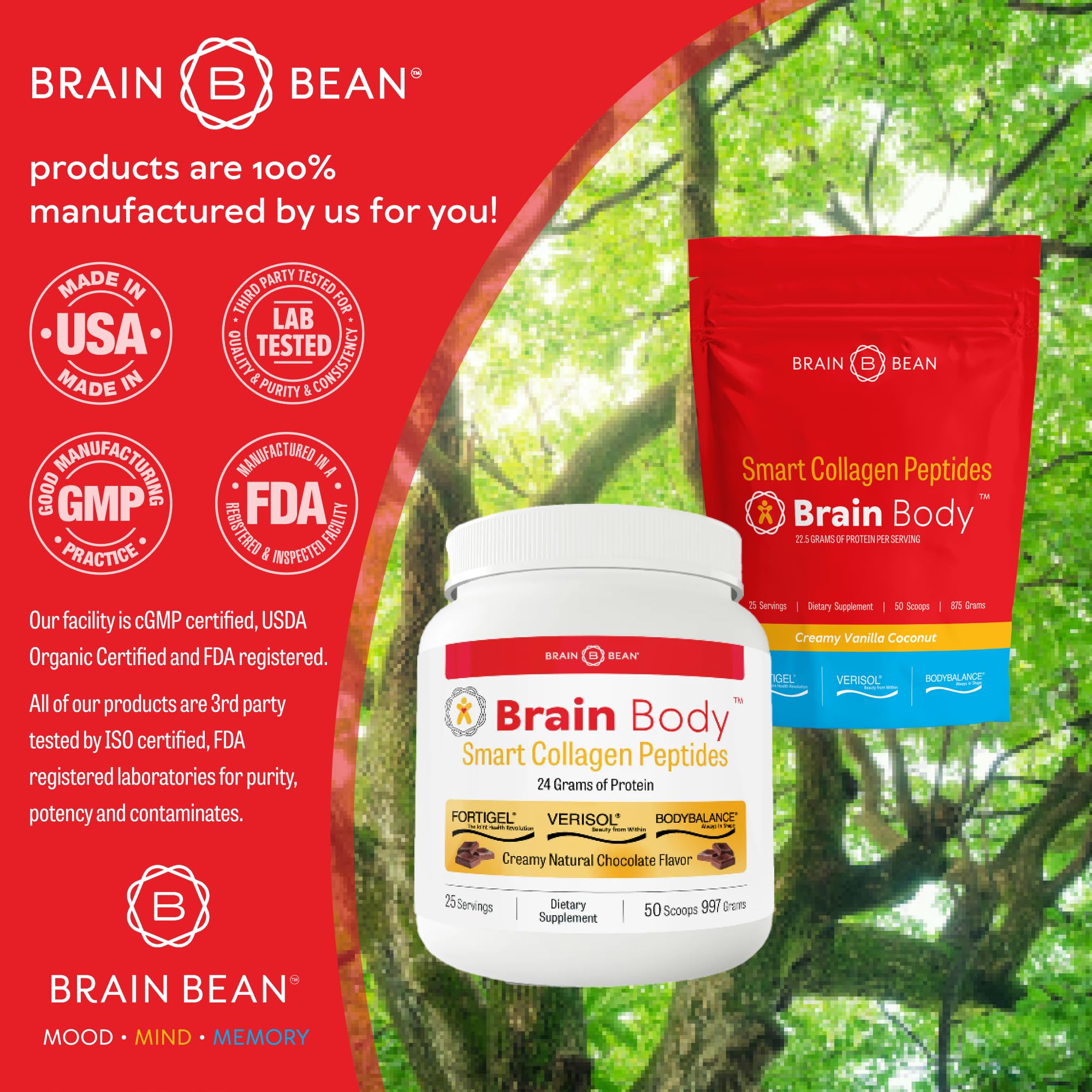 Brain Bean en batido de desayuno servido en vaso, sabor cremoso y práctico