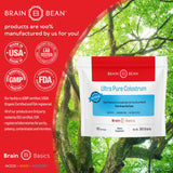 Etiqueta Brain Bean colostrum con datos de 4000 mg y 25% IgG, transparencia y calidad